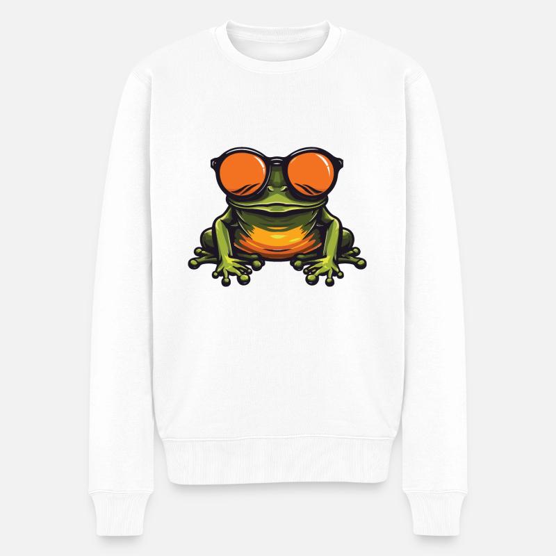 Frosch Lustig Cool - Männer Premium Bio Pullover - Weiß