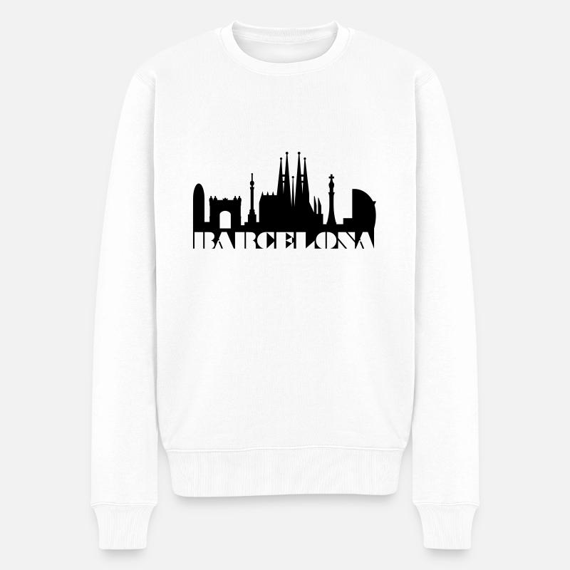 Barcelona Skyline Spanien - Männer Premium Bio Pullover - Weiß