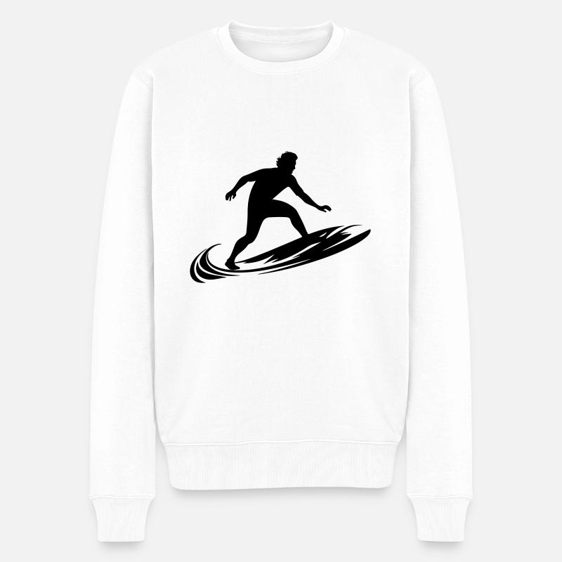 Surfer Mann Silhouette - Männer Premium Bio Pullover - Weiß