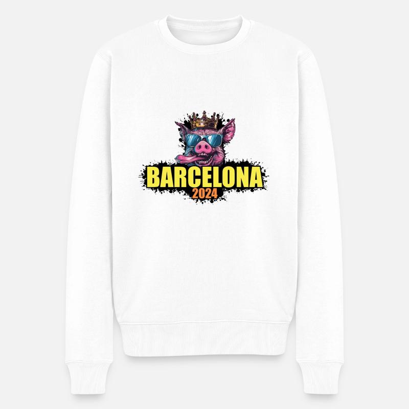 Barcelone 2024 Cochon - Pull Premium bio Homme - blanc