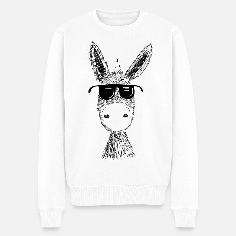 Cooler Esel mit Sonnenbrille I Muli I Geschenk - Männer Premium Bio Pullover - Weiß