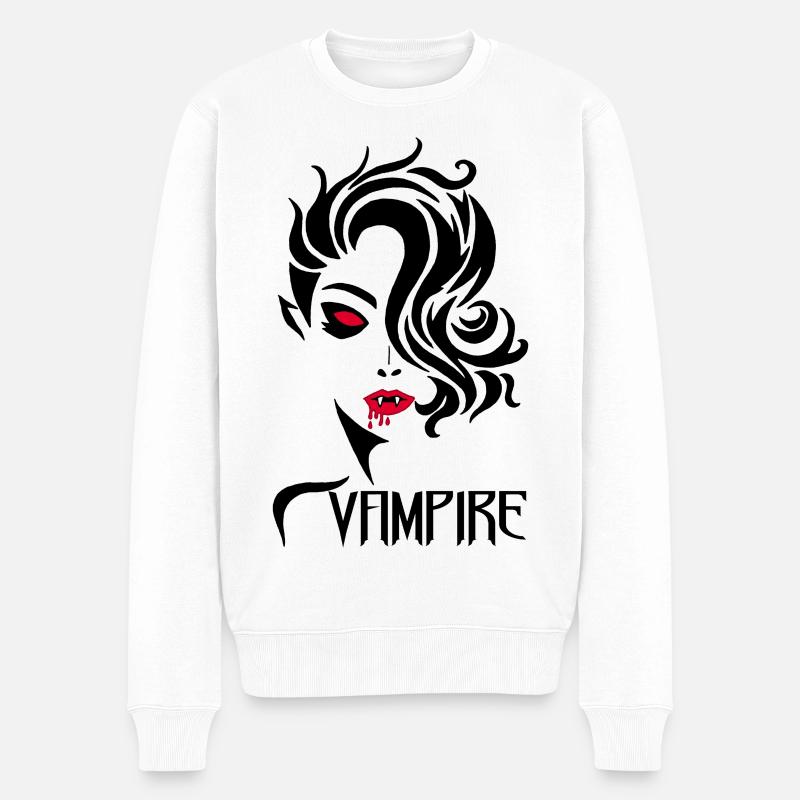 Vampir mit weiblicher Frau - Männer Premium Bio Pullover - Weiß