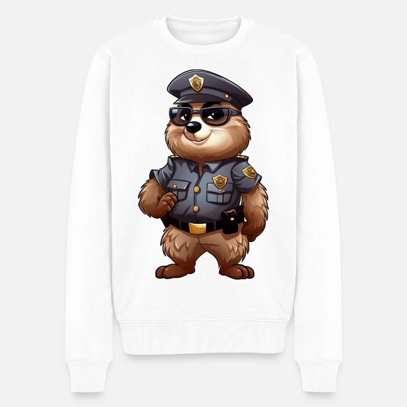 Murmeltier Polizei - Männer Premium Bio Pullover - Weiß