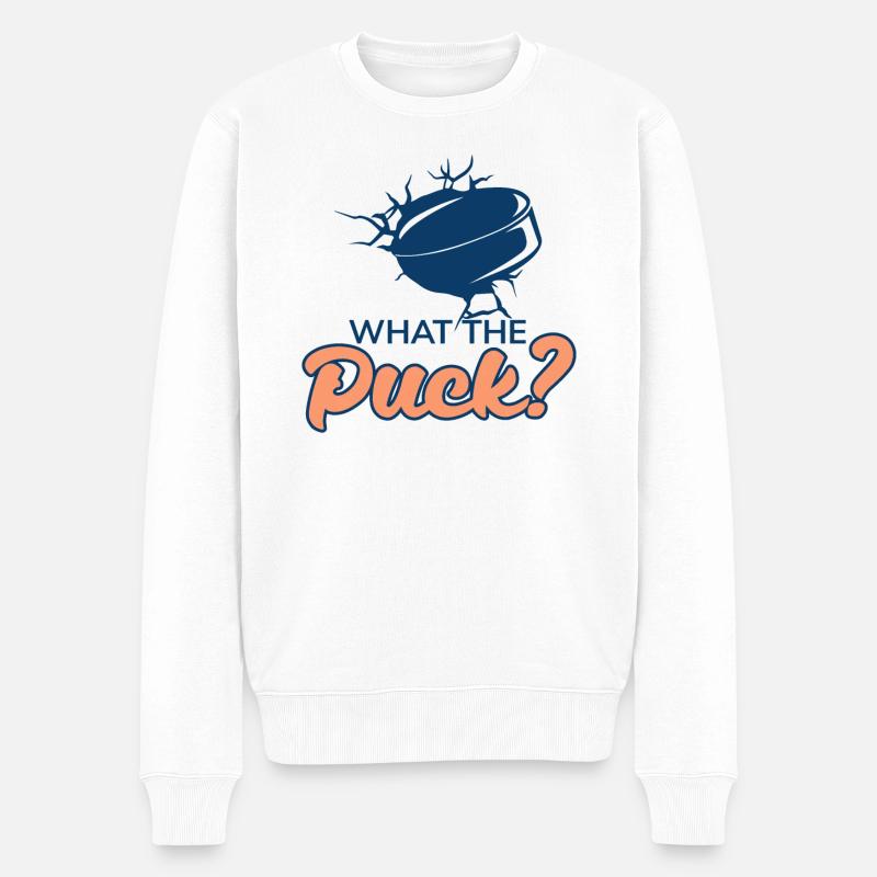 What The Puck Funny Ice Hockey - Männer Premium Bio Pullover - Weiß