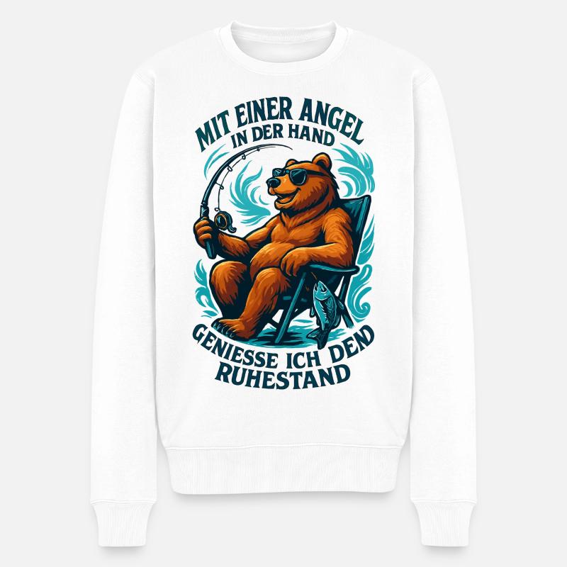 Ruhestand Rente Bär Renter Angeln Fisch Geschenk - Männer Premium Bio Pullover - Weiß