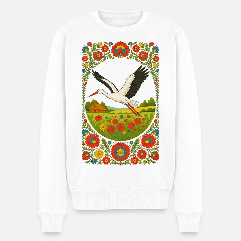 Polnischer Volksstorch Blumenkunstwerk - Männer Premium Bio Pullover - Weiß