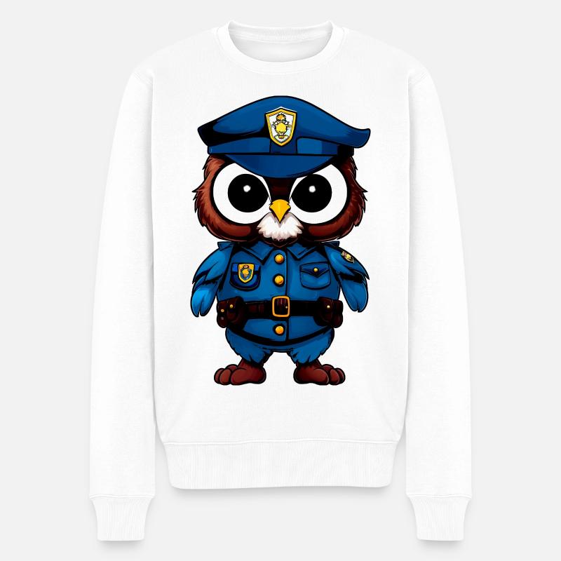 Eule Polizei - Männer Premium Bio Pullover - Weiß
