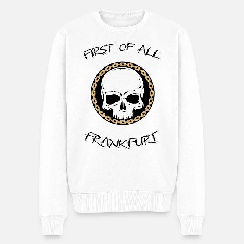 FIRST OF ALL - FRANKFURT, BIG LOGO - Männer Premium Bio Pullover - Weiß