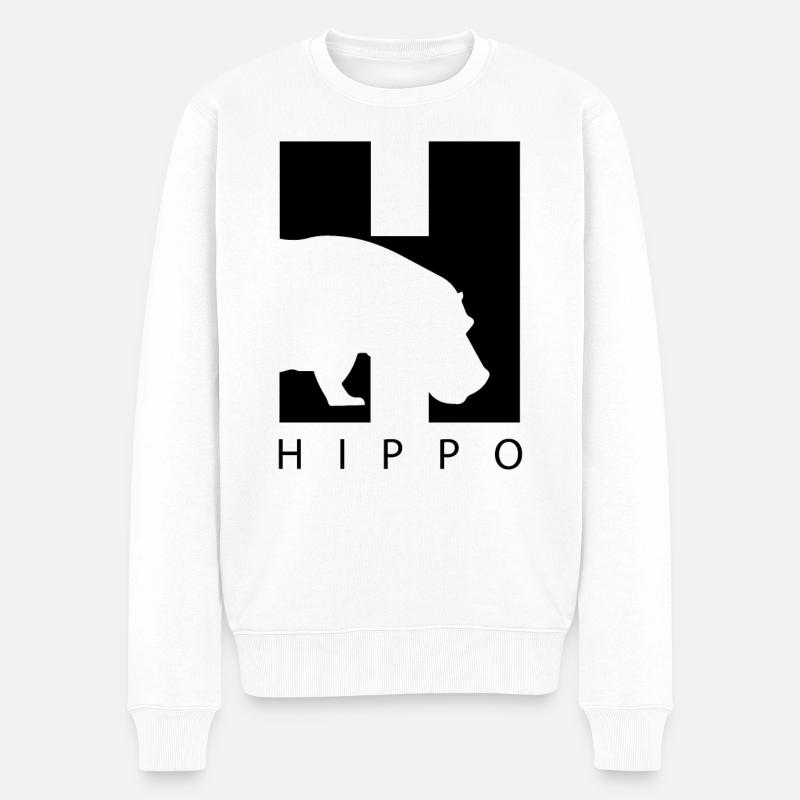 HIppo Silhouette Nilpferd - Männer Premium Bio Pullover - Weiß