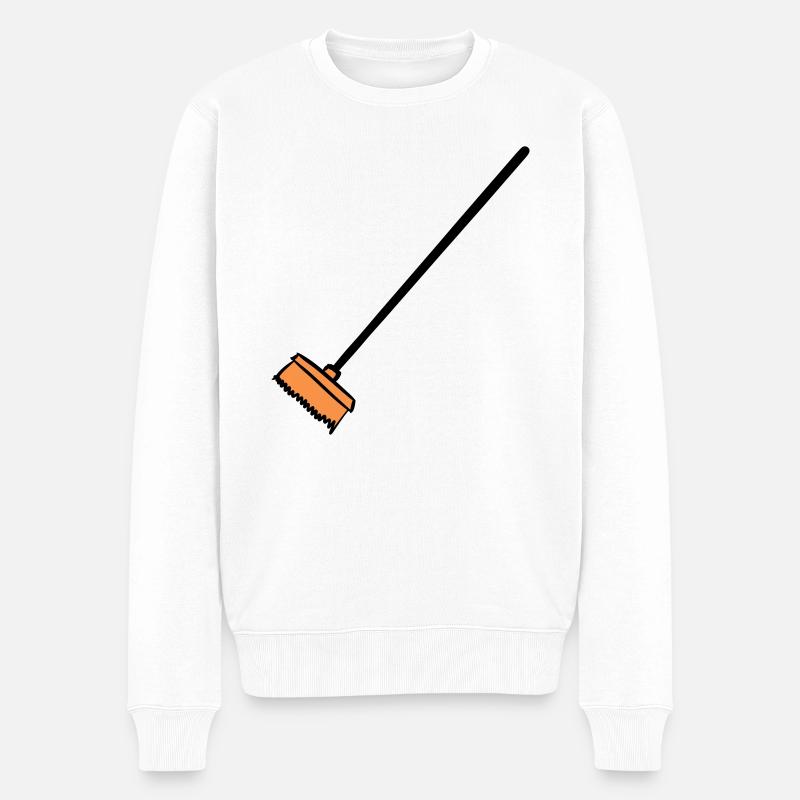 Besen, handgezeichnet. Putzfrau, Müllmann - Männer Premium Bio Pullover - Weiß