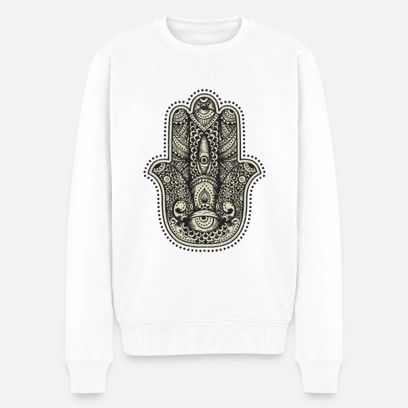 Mandala Hand - Männer Premium Bio Pullover - Weiß