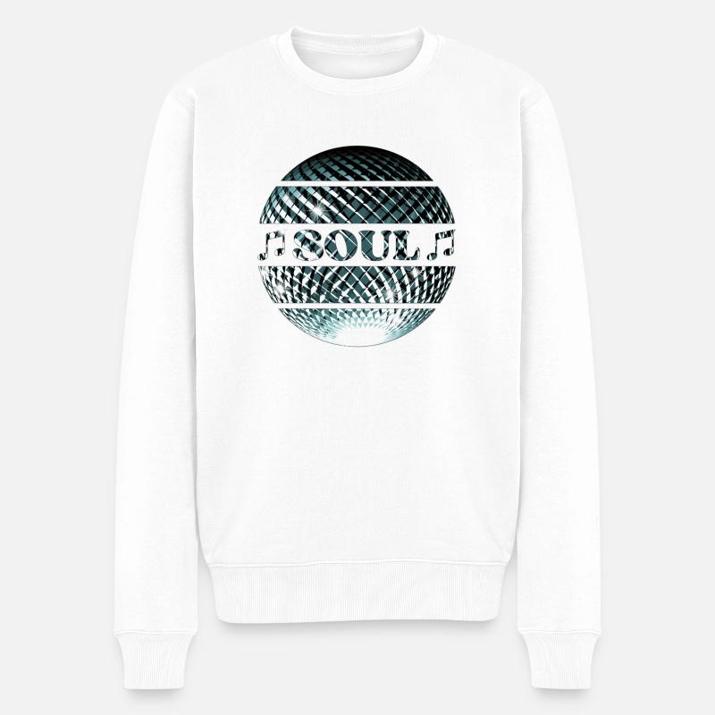Soul Musik platinblaue Diskokugel - Männer Premium Bio Pullover - Weiß