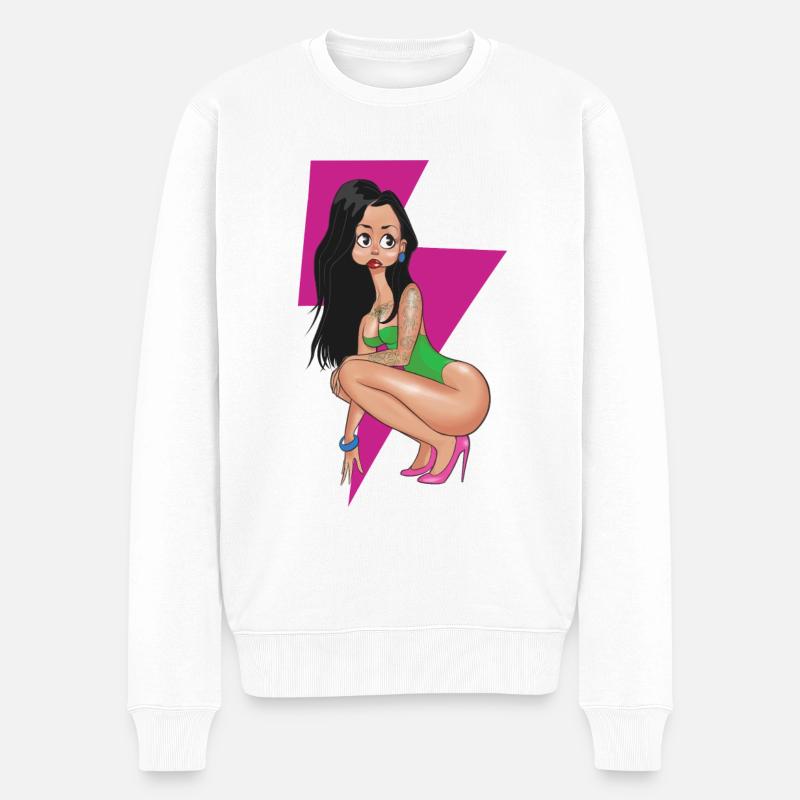 Pink Lightning Pin-up - Männer Premium Bio Pullover - Weiß