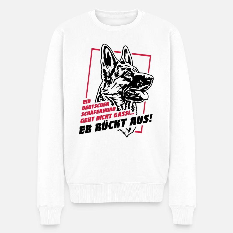 633 Ein Schäferhund geht nicht Gassi, er rückt aus - Männer Premium Bio Pullover - Weiß