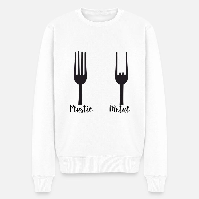 Plastik Metal Heavy Metal Gabel Pommesgabel Gabeln - Männer Premium Bio Pullover - Weiß