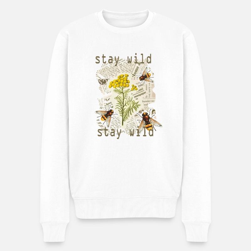 Restez sauvage, nature, fleurs, abeille - Pull Premium bio Homme - blanc