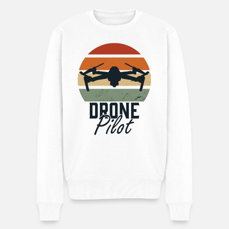 Drone Pilot Race Copter Multicopter Fliegen Retro - Männer Premium Bio Pullover - Weiß
