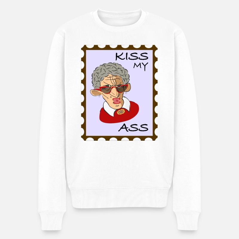 Cool old Lady - Kiss my Ass! - Männer Premium Bio Pullover - Weiß