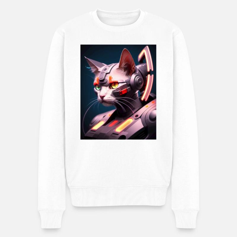 Katzen Cyborg Design - Männer Premium Bio Pullover - Weiß