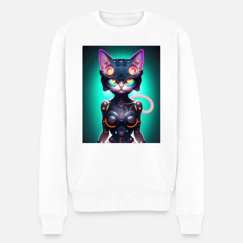 Katzen Cyborg Design - Männer Premium Bio Pullover - Weiß