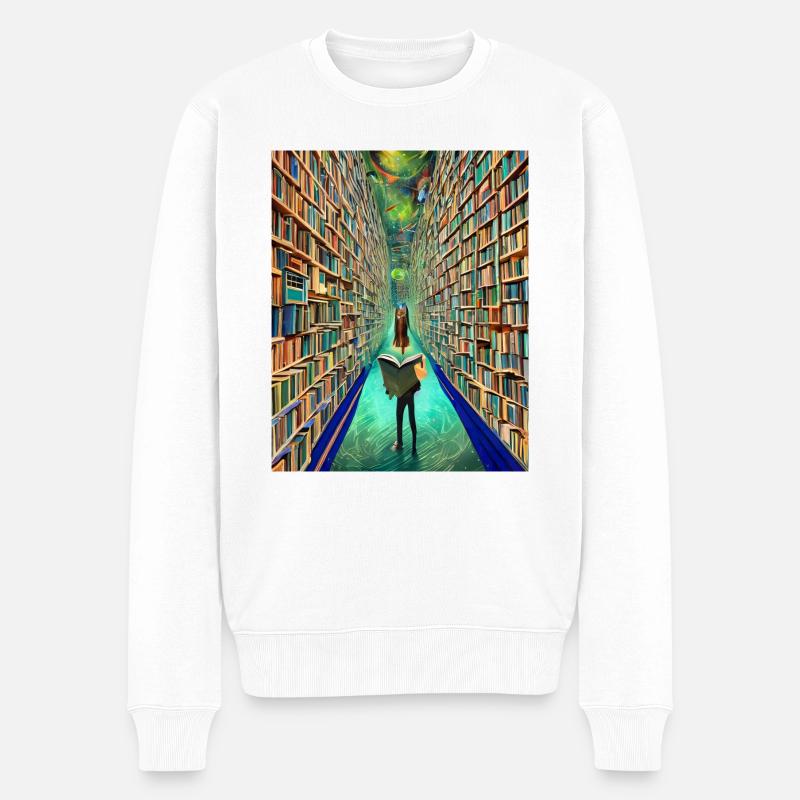 "Die Bücherei der Zeit" - Männer Premium Bio Pullover - Weiß