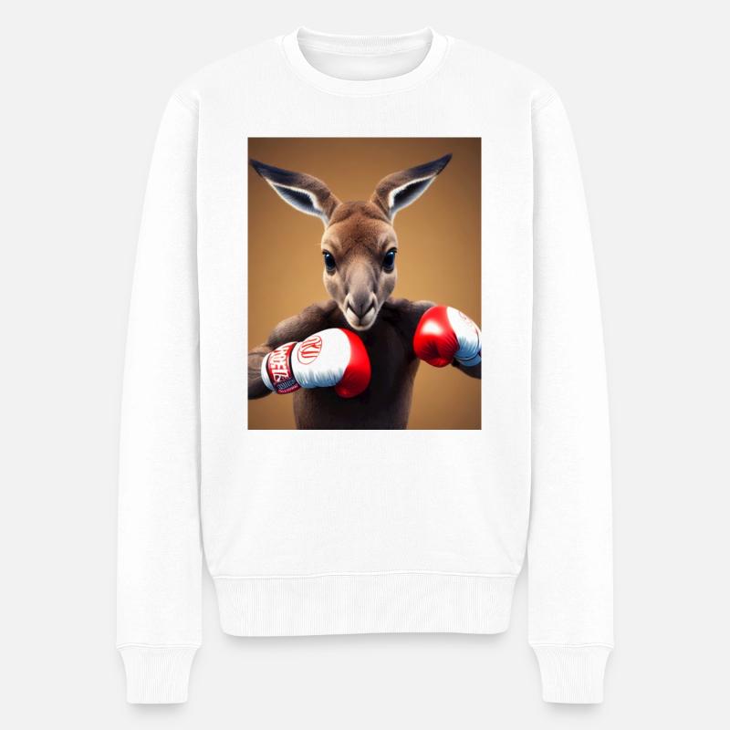 Boxen Känguru Comic Zeichnung Tier Australien - Männer Premium Bio Pullover - Weiß