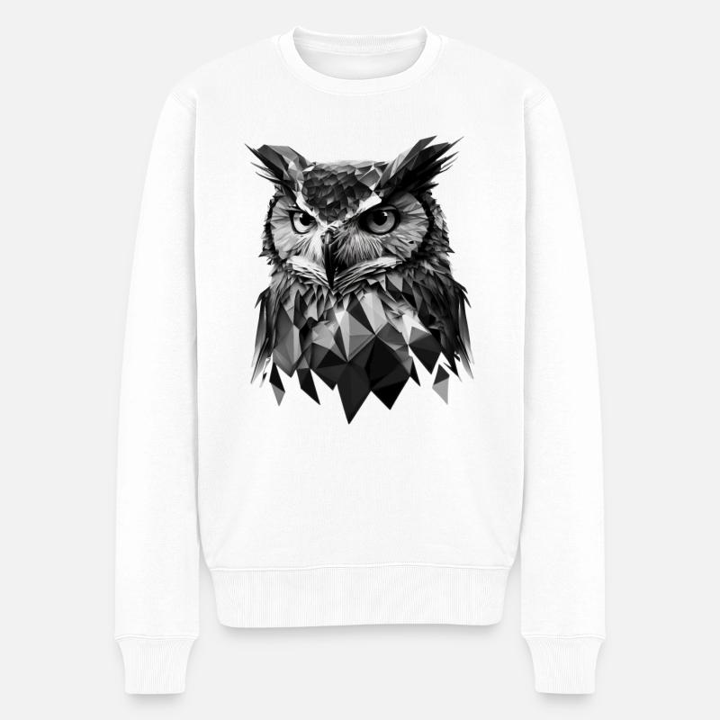 Polygon-Eule in Schwarz-Weiß – Vogelkunst - Männer Premium Bio Pullover - Weiß