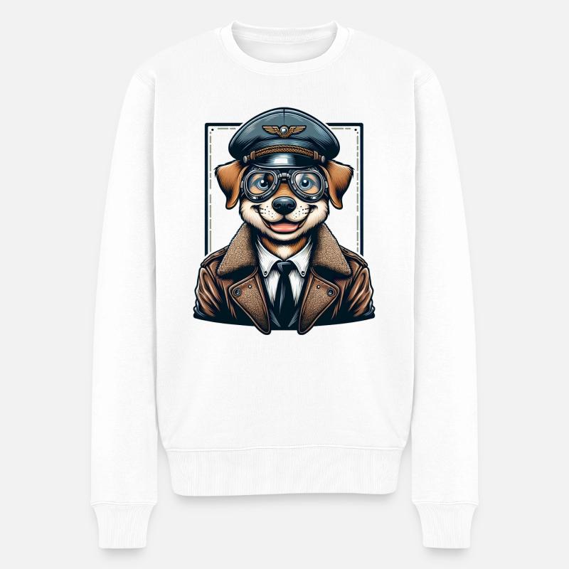 Cute Dog Pilot - Männer Premium Bio Pullover - Weiß