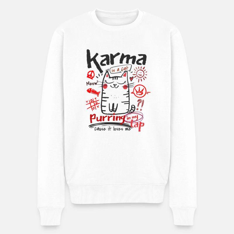Karma est un chat - Pull Premium bio Homme - blanc