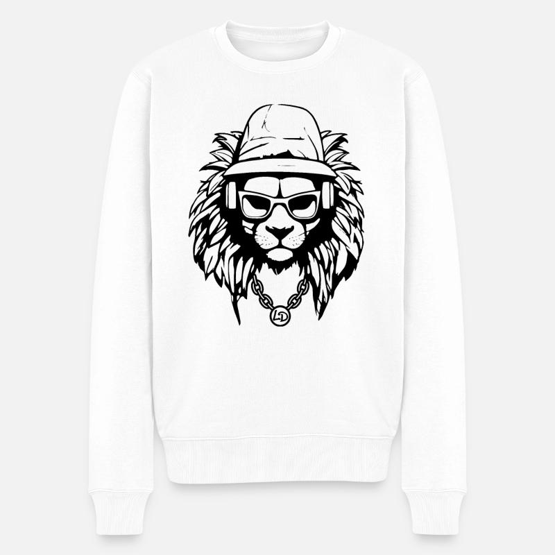 Löwe Kopf Hip Hop - Männer Premium Bio Pullover - Weiß
