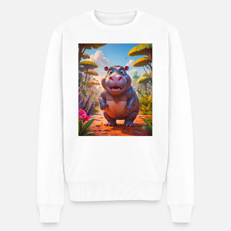 animaux africains super mignons – Hippopotame - Pull Premium bio Homme - blanc