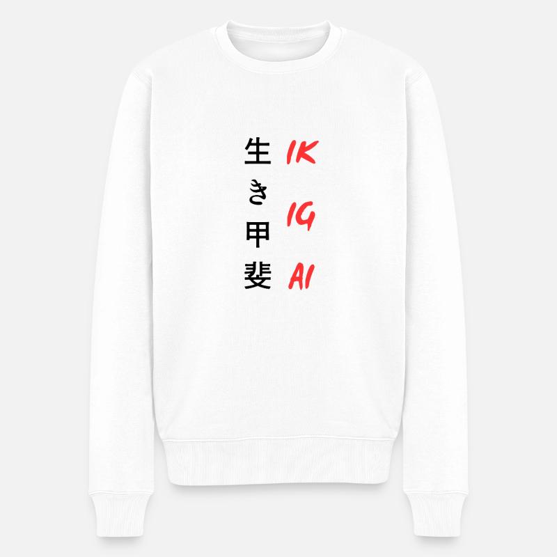 "Ikigai" in japanischem Textdesign geschrieben - Männer Premium Bio Pullover - Weiß
