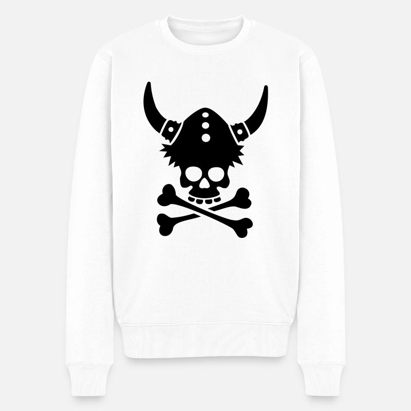 Totenkopf mit Wikingerhelm - Männer Premium Bio Pullover - Weiß