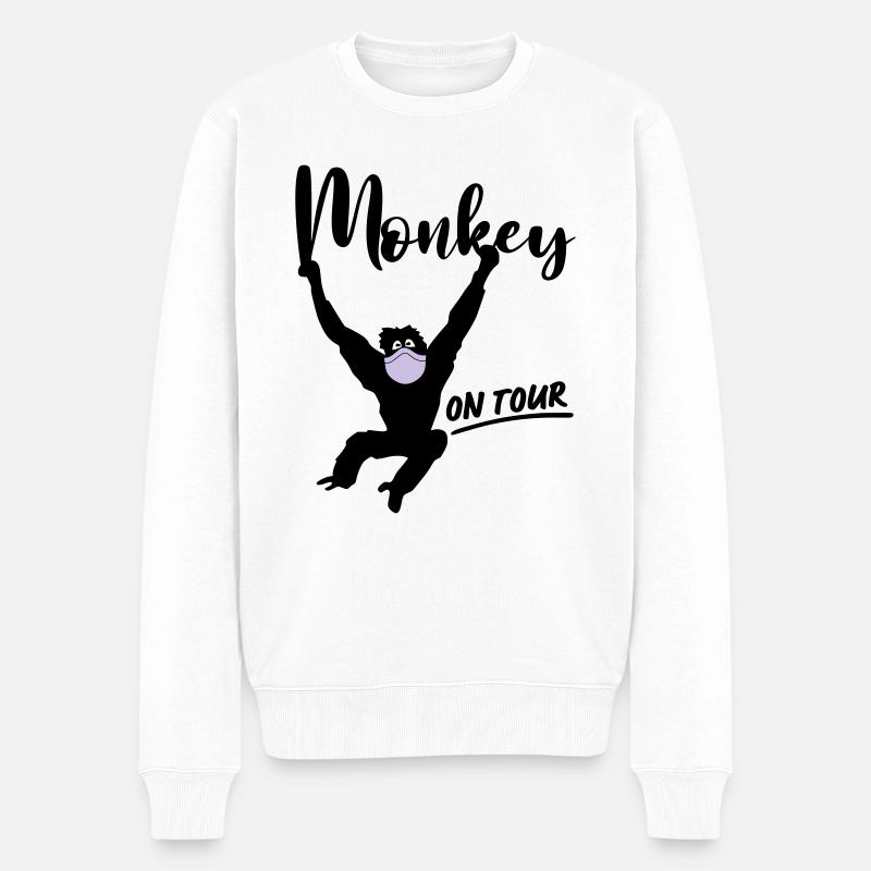 Monkey Affe Maske Corona On Tour - Männer Premium Bio Pullover - Weiß