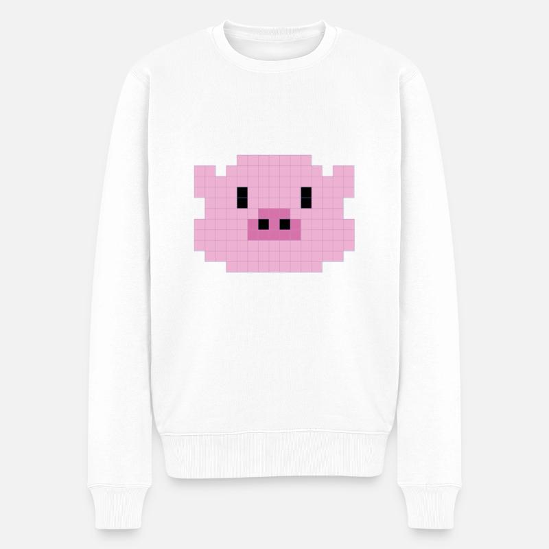 Verpixelter Schweinekopf - Männer Premium Bio Pullover - Weiß