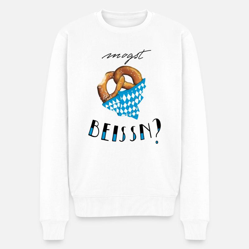 Bayern Breze "Mogst beissn?" - dunkel - Männer Premium Bio Pullover - Weiß