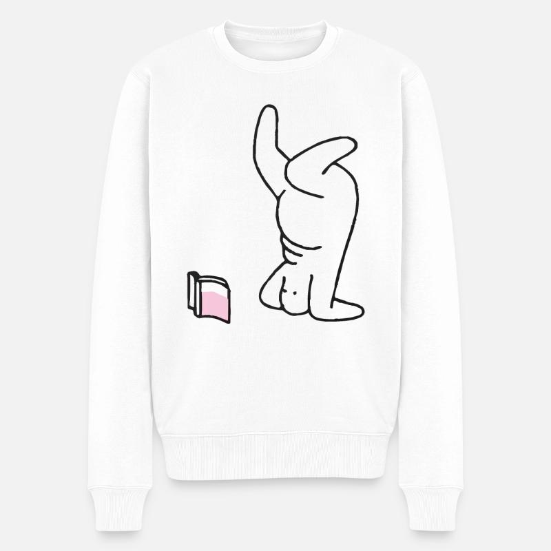 Witzige Illustration ließt beim Kopfstand! - Männer Premium Bio Pullover - Weiß