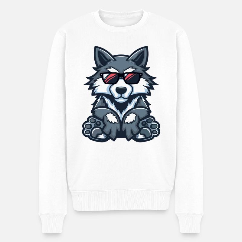 Loup Bande Dessinée Cool - Pull Premium bio Homme - blanc