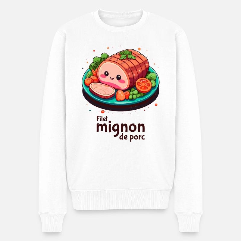 Schweinefilet - Dunkler Text - Männer Premium Bio Pullover - Weiß