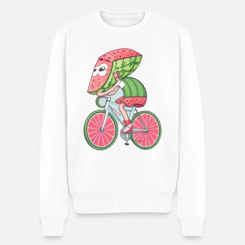 Wassermelone auf dem Fahrrad - Männer Premium Bio Pullover - Weiß