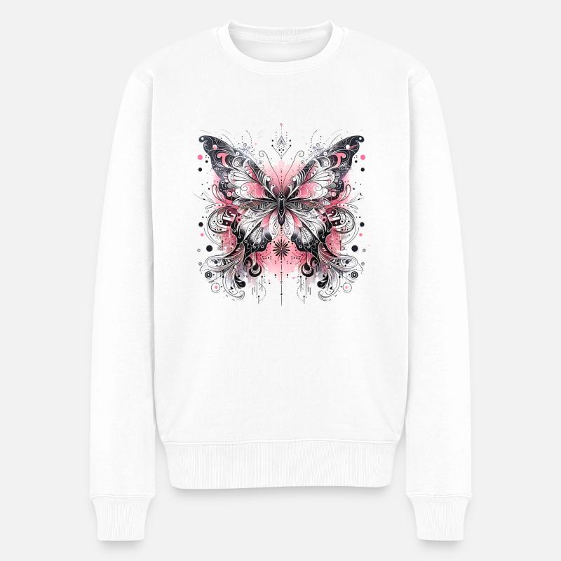 Schmetterling mit mystischem Mandala-Look Harmonie - Männer Premium Bio Pullover - Weiß