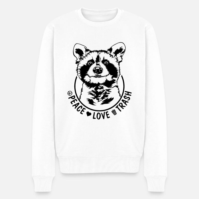 WASCHBÄR Peace Love Trash Tier Wildtier Wilsigns - Männer Premium Bio Pullover - Weiß