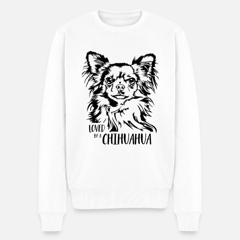 Loved by a Chihuahua Hunde Spruch Hund Wilsigns - Männer Premium Bio Pullover - Weiß