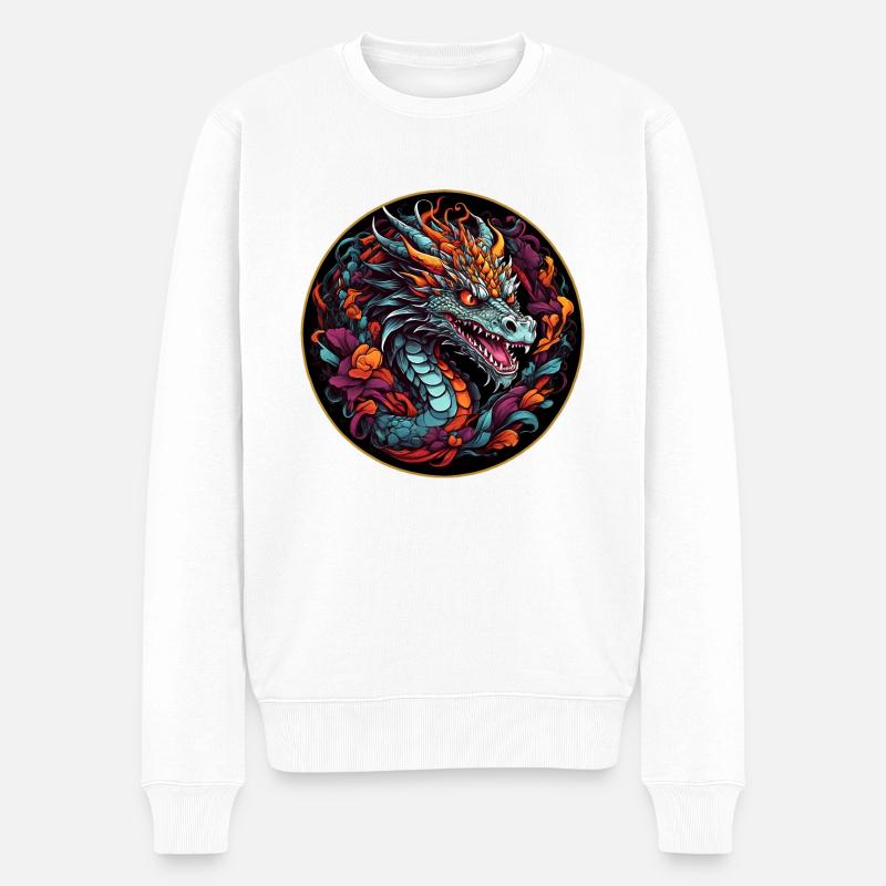 Coloré Dragon coloré Dragon Dragon Portrait - Pull Premium bio Homme - blanc