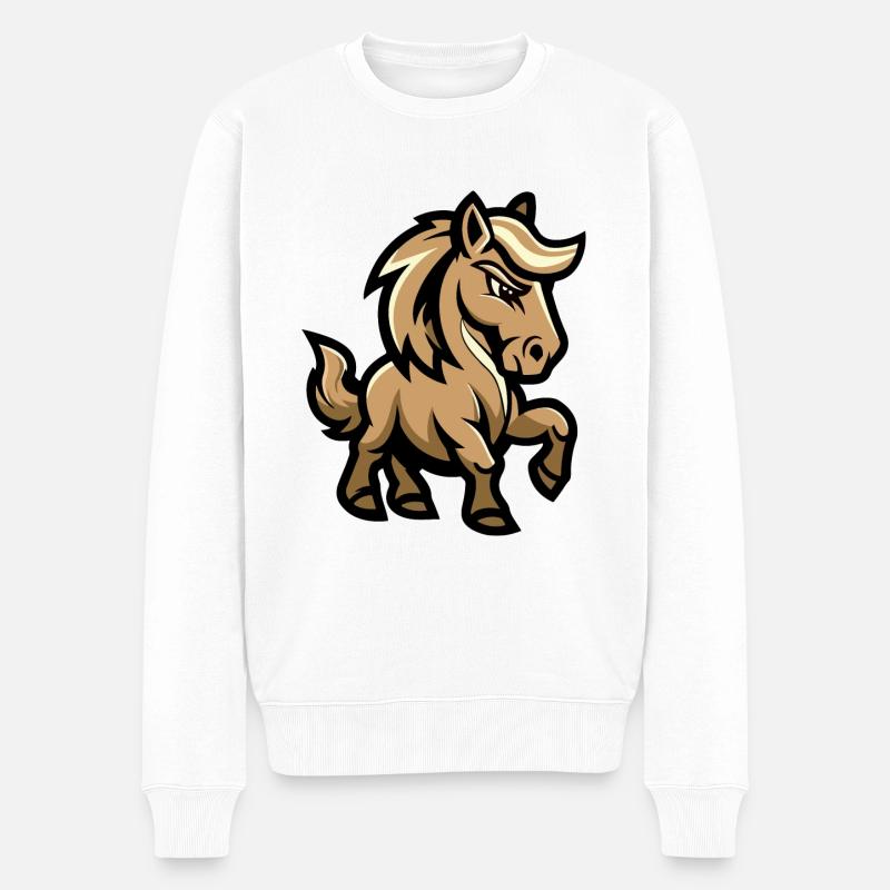 Pferd Comic - Männer Premium Bio Pullover - Weiß