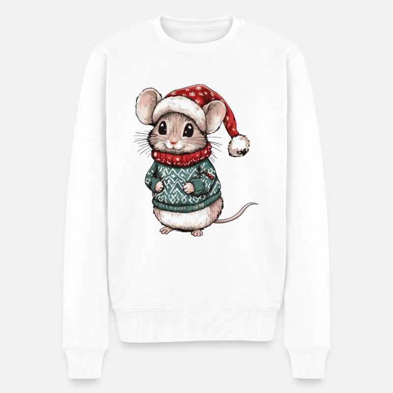 Maus Weihnachten Comic - Männer Premium Bio Pullover - Weiß