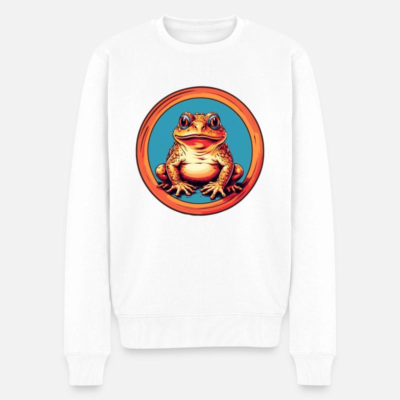 Frosch mit Mütze auf Farbklecksen - Männer Premium Bio Pullover - Weiß