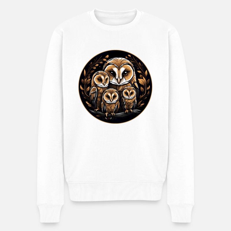 Schleiereule Schleiereulenfamilie Eulengrafik - Männer Premium Bio Pullover - Weiß