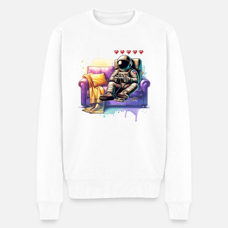 Astronaut Gamer - Männer Premium Bio Pullover - Weiß