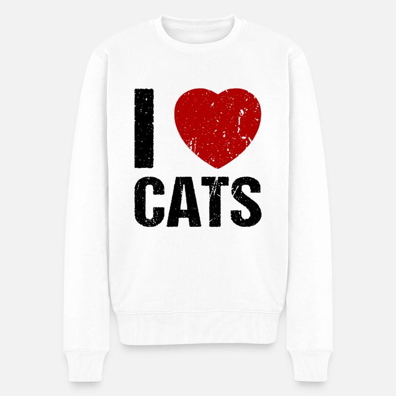 I love Cats - Männer Premium Bio Pullover - Weiß